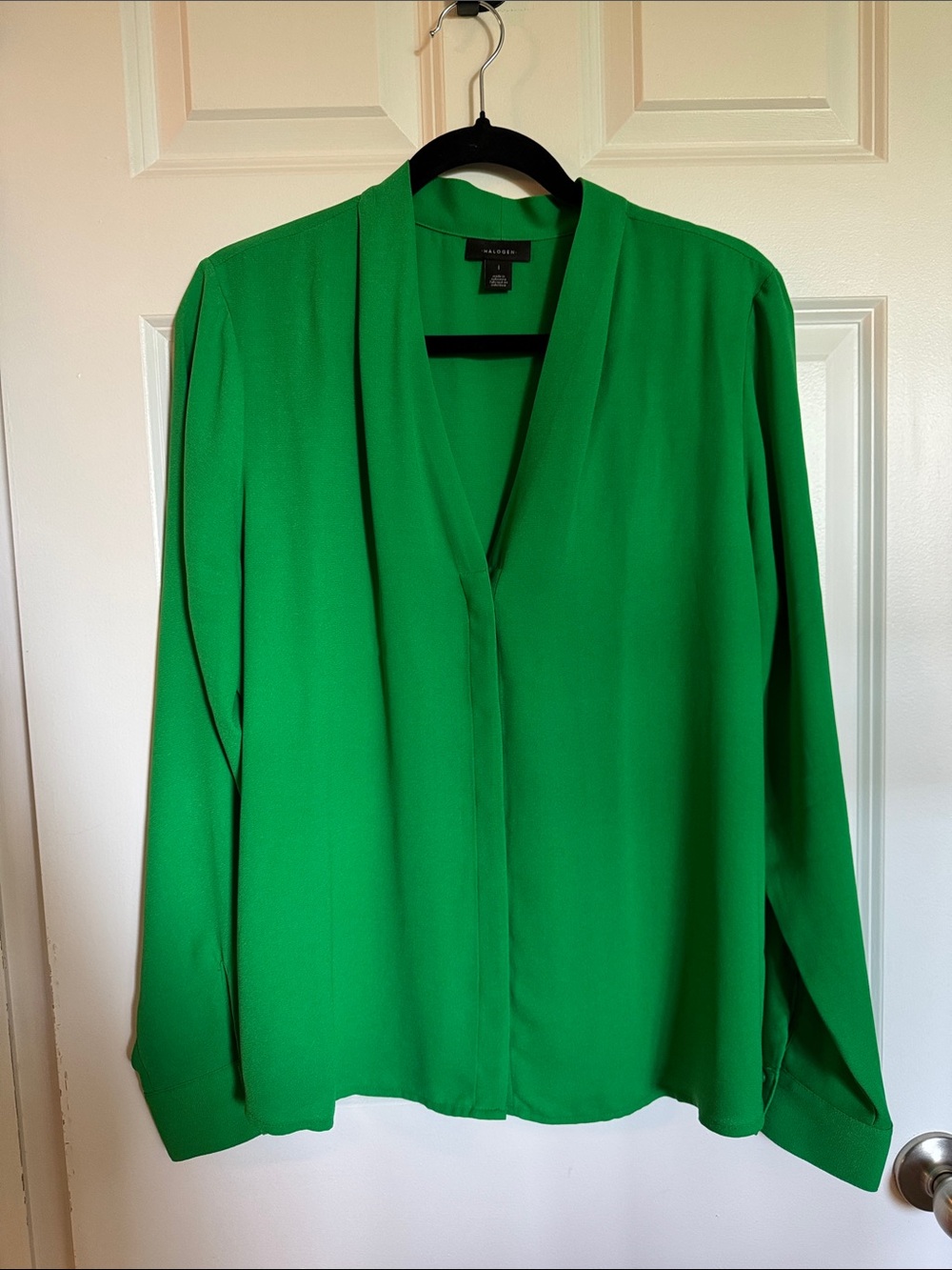 Halogen Emerald Green V-Neck Long-Sleeve Blouse